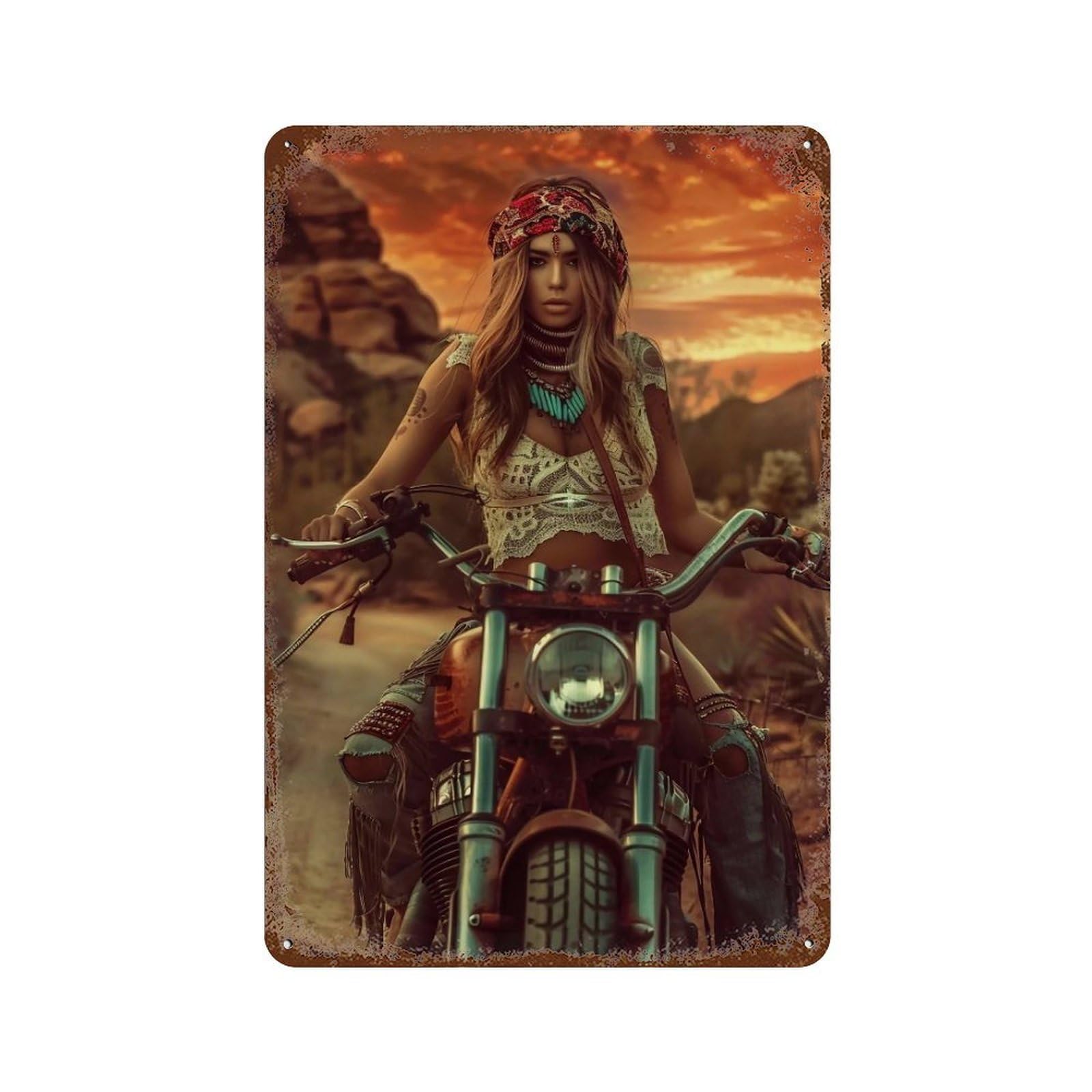 YHGERTKU Route 66 Sunset Indian Motorcycle 03 Wall Art Retro Iron Vintage Metal Tin Sign Poster Modern Decor for Living Rooms Gift 30x20cm