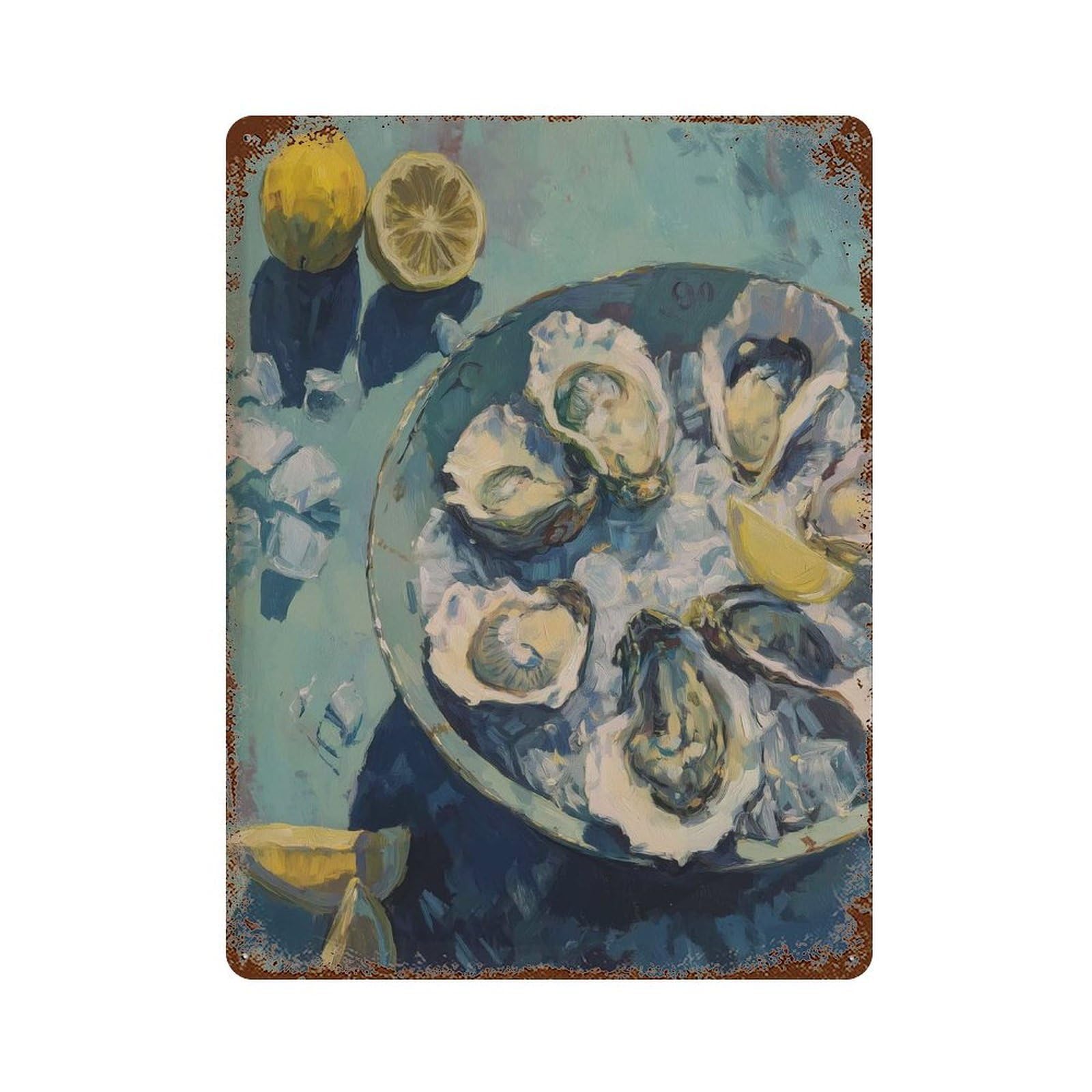 xiaoxiaoshen Oyster And Lemon – French Bistro Coastal Impressionist Seafood Kitchen Culinary Wall Decor Art Metal Tin Poster Modern Home Decor Art Home Bar Shop Decorations Vintage Sign 40x30cm