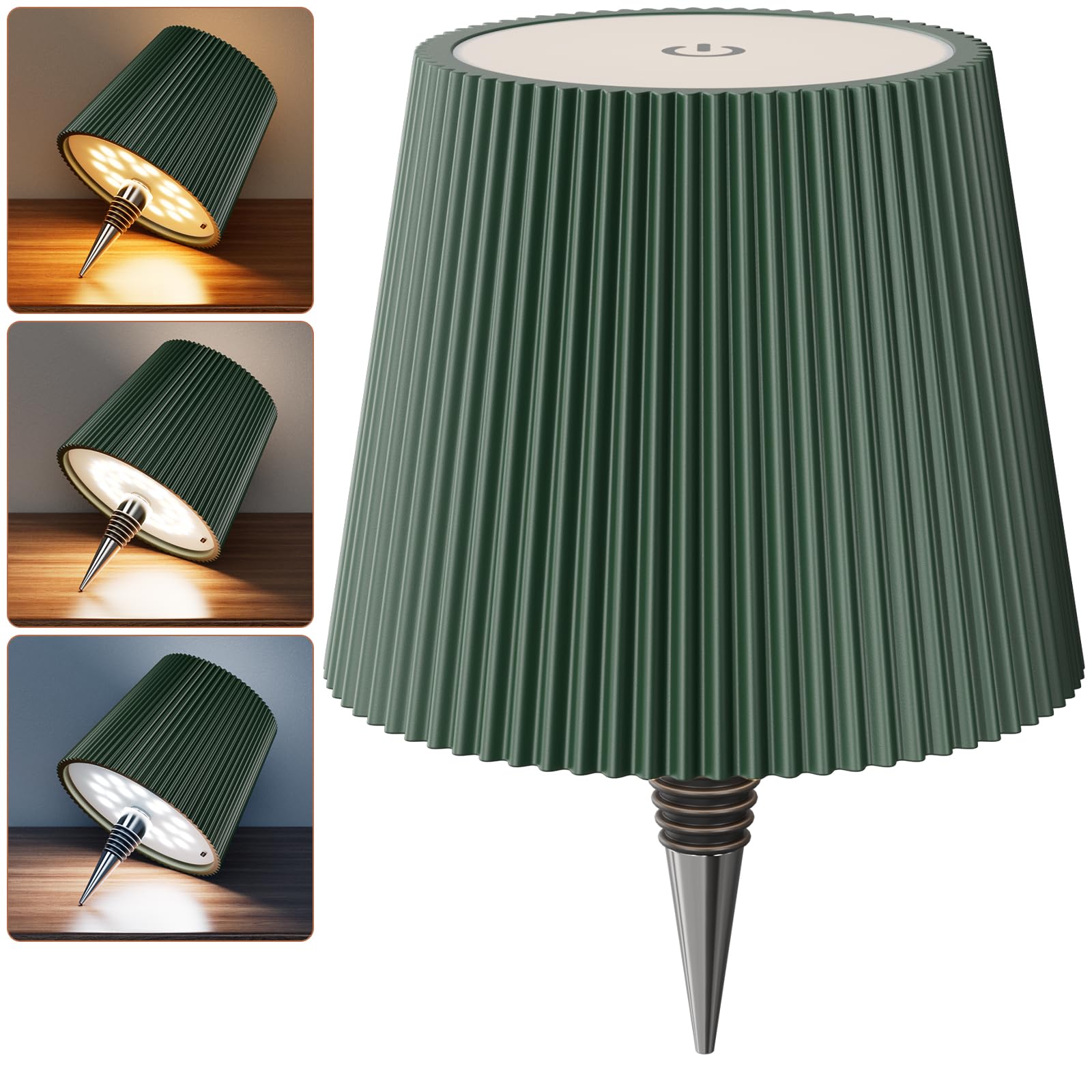 nulmvic Wireless Bottle Lamp, 3 Color LED Bottle Lights, USB Rechargeable Touch-Dimmable Wine Bottle Lamp for Room, Bar, Restaurants, Party, Decor & Gifts - Emerald Green
