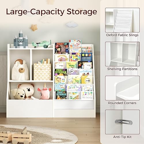 Miniatura 6 de Estantería y almacenamiento de juguetes para niños de 39.4 pulgadas, estante de 7 capas para libros, estantería para niños, estantería para niños,