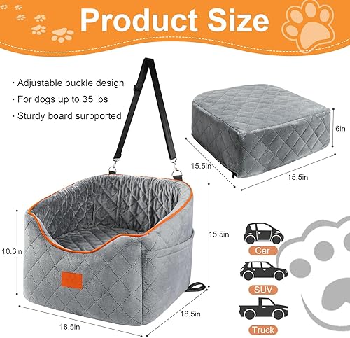 Miniatura 9 de Asiento de automóvil para perros pequeños, asiento elevado de espuma viscoelástica para perros de hasta 35 libras, asiento elevado para mascotas con