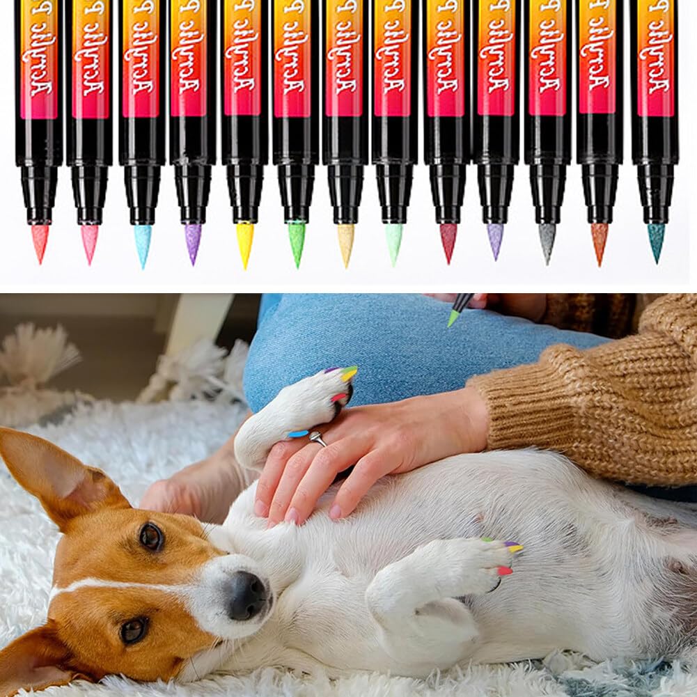48 Couleurs Marqueurs Acrylique, Marqueur Pointe Extra-Fine, Marqueur Peinture À Base D'Eau Séchage rapide, pour toile, plastique, métal, bois et pierre, Stylo à ongles pour animaux de compagnie