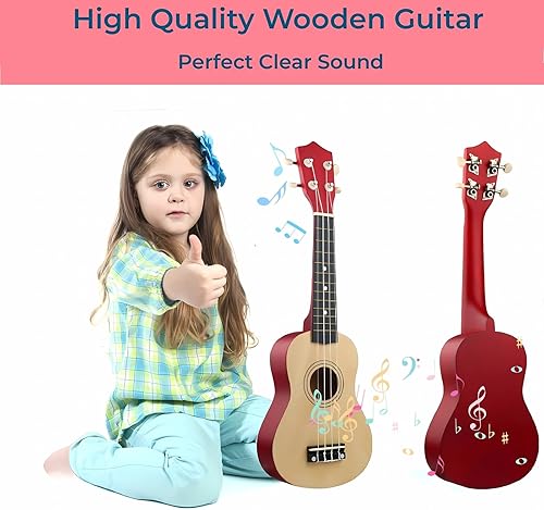Vista 24 de Guitarra acústica de madera de 21 pulgadas, instrumentos musicales ideales para niños de 3 a 9 años de edad, regalos (azul)