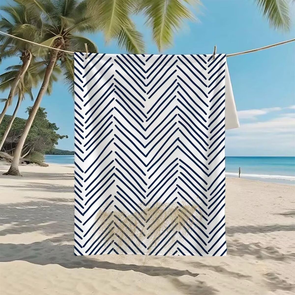 Toalla de Playa Grande 220x100cm/35x70cm, Juego de 2 Toalla Microfibra XXL de Antiarena, Toallas Playa Suave Ligera, Absorbente Secado Rápido, Beach Towel Viaje Yoga, Regalo Mujer Hombre (Raya) G-10
