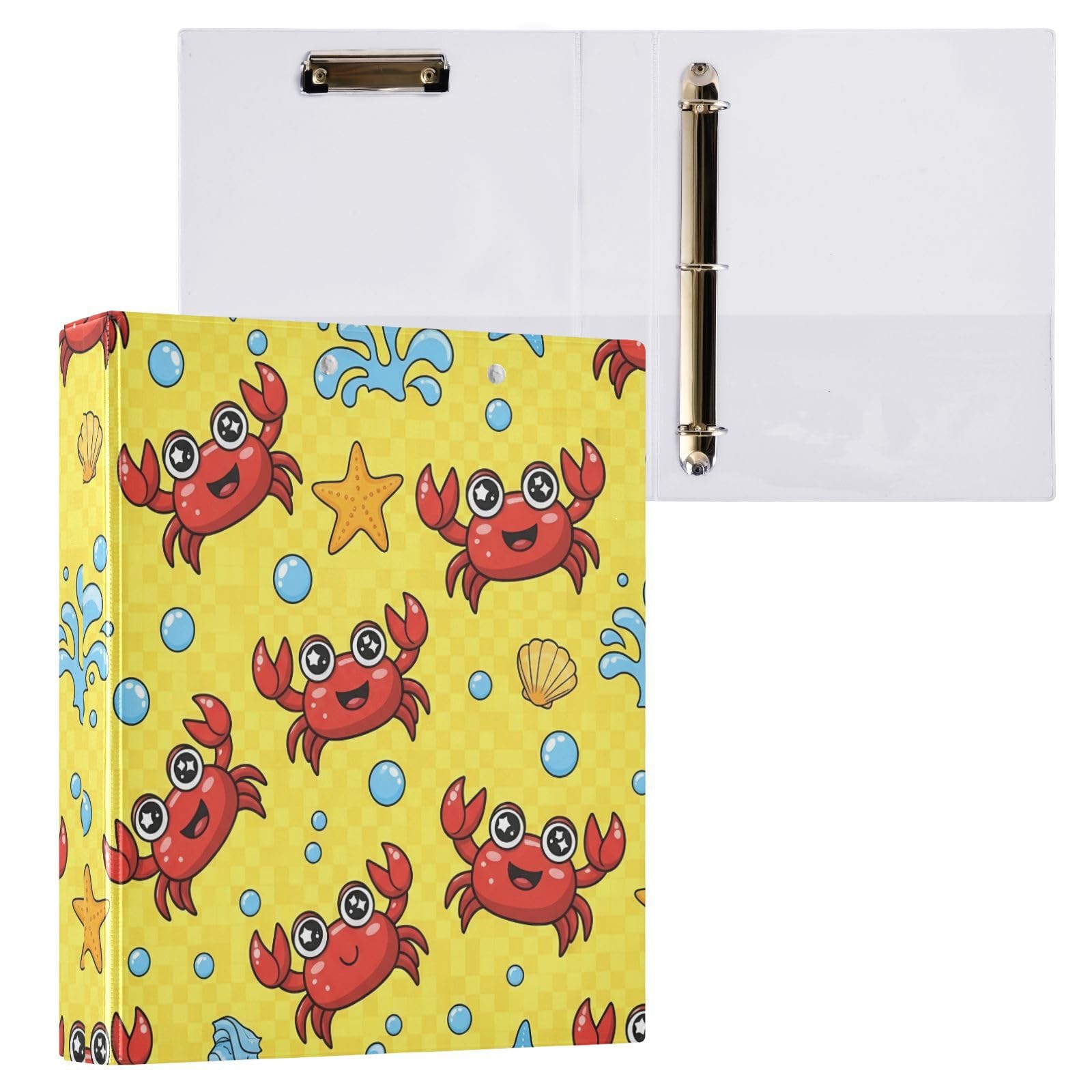 Raccoglitori a 3 anelli, 3,8 cm, con occhi lucidi e granchi, decorativi, con clip in metallo, formato A4, organizer per casa e ufficio, confezione da 2
