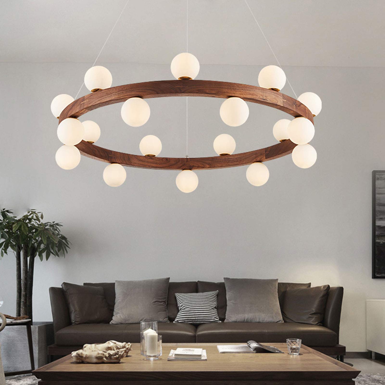 G4 żyrandol w stylu japońskim z drewna w stylu retro, czarny orzech włoski chiński żyrandol, salon biuro sypialnia lampa do jadalni orzech włoski 80 cm
