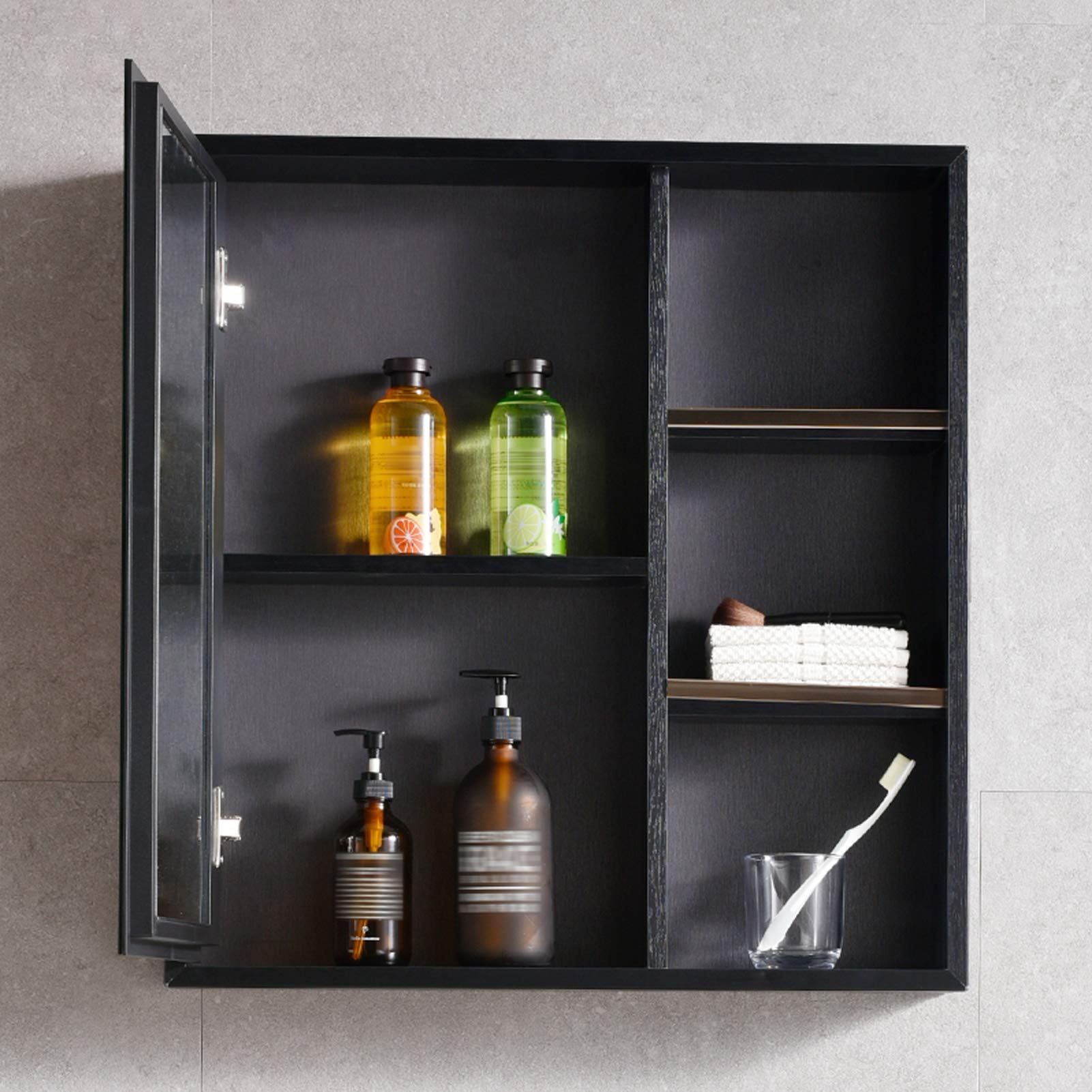 Pensile da bagno con anta a specchio, armadietto organizzato in lega di alluminio, salvaspazio sopra la toilette per armadietto, ingresso, soggiorno, nero, 35,4" (27,5")