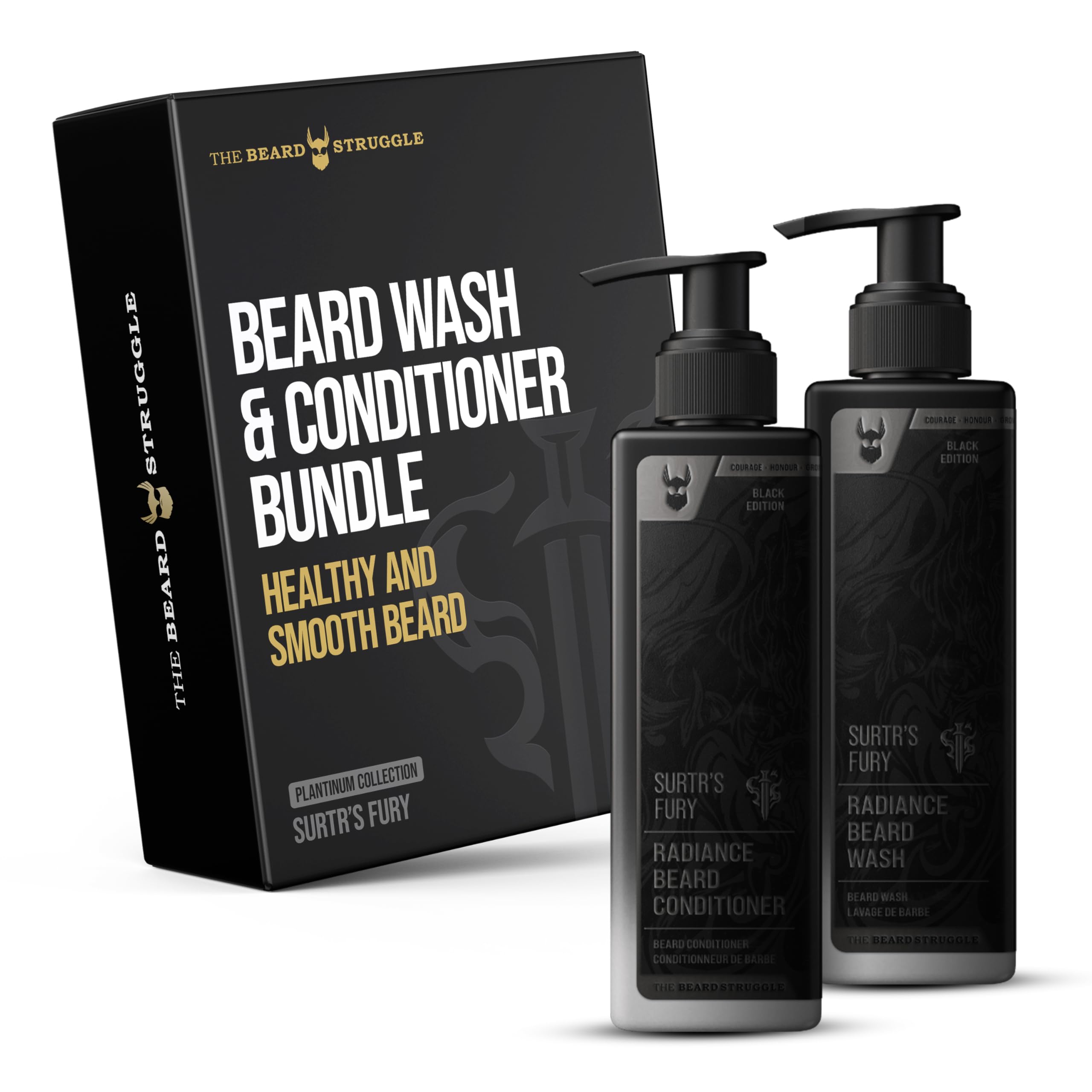 The Beard Struggle - Radiance Beard Wash & Conditioner Bundle for Men - Platinum Collection - Pack of 2, Surtr's Fury - Nourish, Cleanse, Softens, &