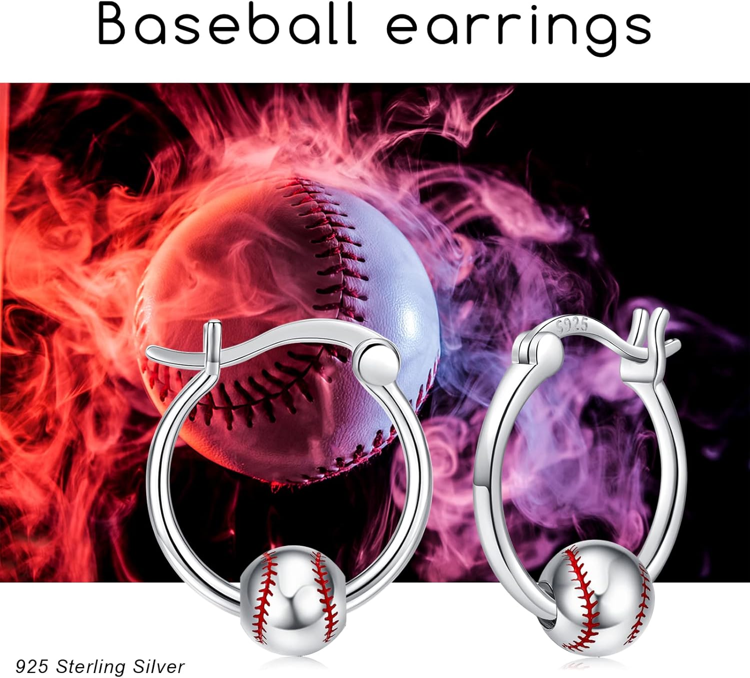 Baseball/Football/Basketball/Volleyball Earrings 925 Sterling Silver Hoop Earrings Hypoallergenic Cool Sports Earrings Jewelry Gifts for Women Girls Sensitive Ears - Image 7