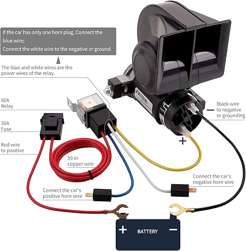 Vista 6 de FARBIN Bocina de aire para camión, bocina de tren eléctrica compacta, bocina de coche de 12 V 150 db súper fuerte con arnés de cableado, para cuerno