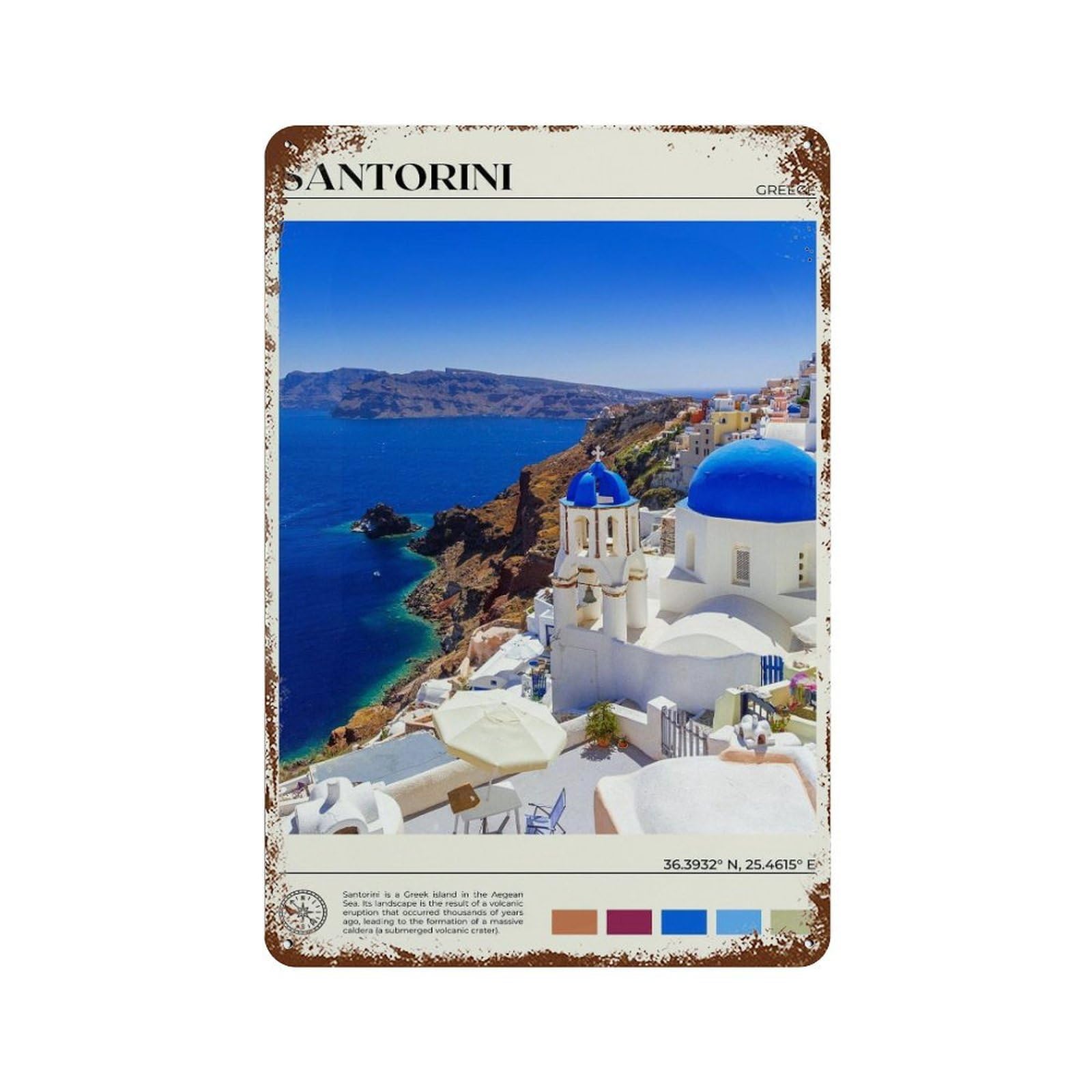 xiaoxiaoshen Real Photo Santorini Decor Greece Wall Decor Art Metal Tin Poster Modern Home Decor Art Home Bar Shop Decorations Vintage Sign 30x20cm