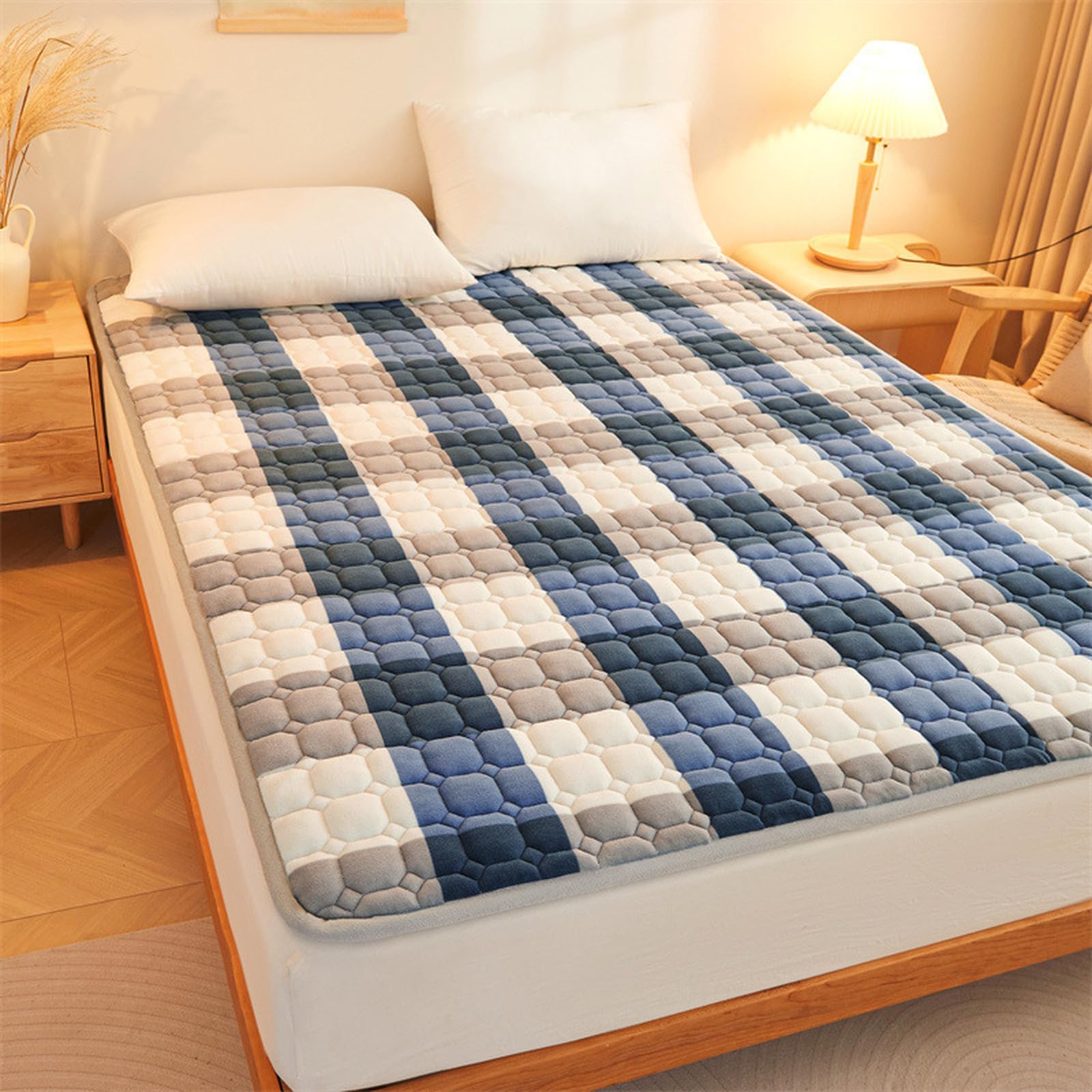 Matratzenschoner 180 x 200 cm Gesteppte Matratzenauflage Blau Weichheit und kuschelige Cashmere-Touch Matratzenbezug für 25 bis 30cm Matraze mit 4 Eckgummis