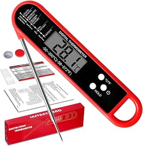 Digital Instant Read Meat Thermometer, Red - Quick and Accurate Food Thermometer for Meat, Cooking, and Kitchen Use - Digital Meat Thermometer with Easy-to-Read Display for Precise Results