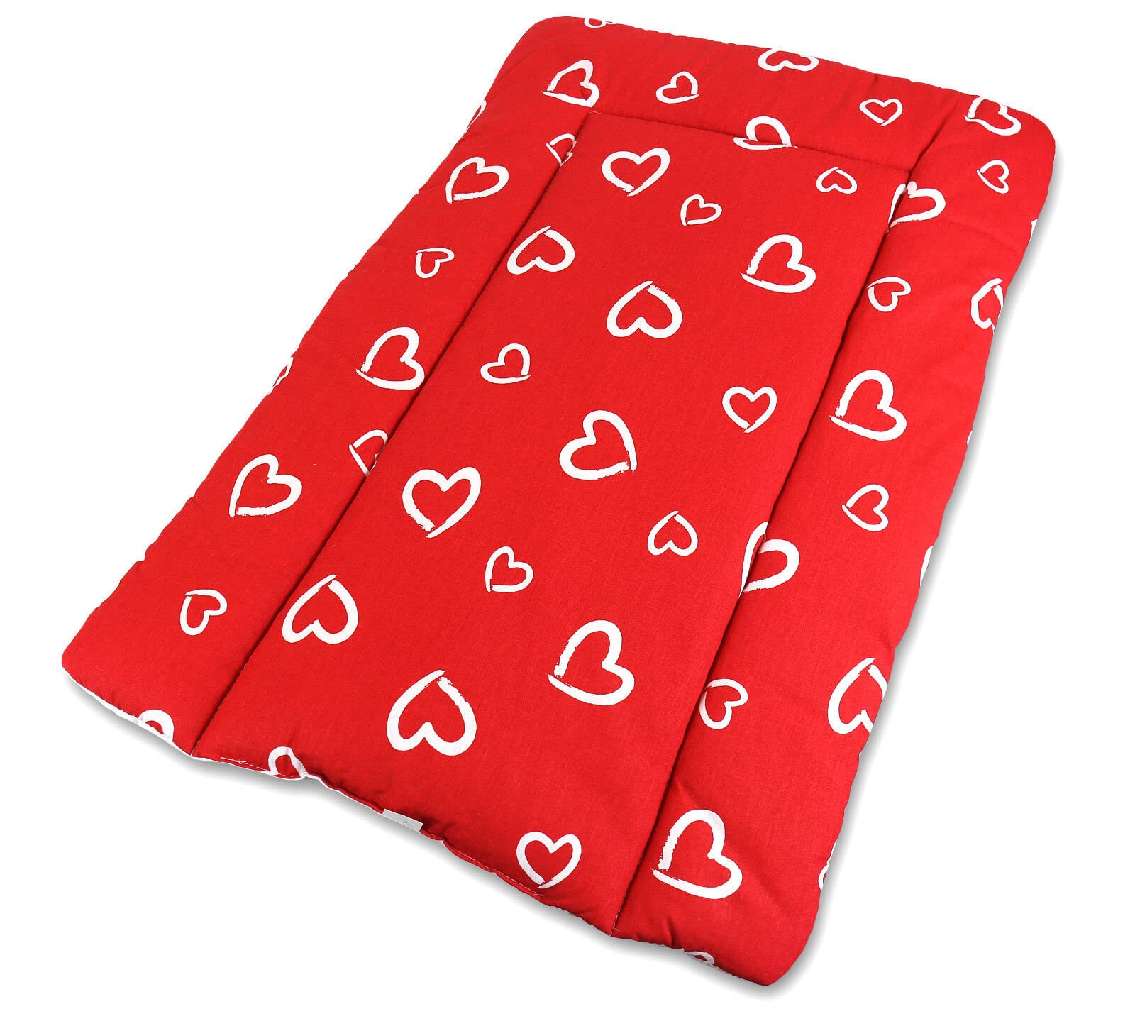 BABYMAM Baby Changing Mat 100% Cotton Padded Soft Nursery for Unit (White Hearts on red)