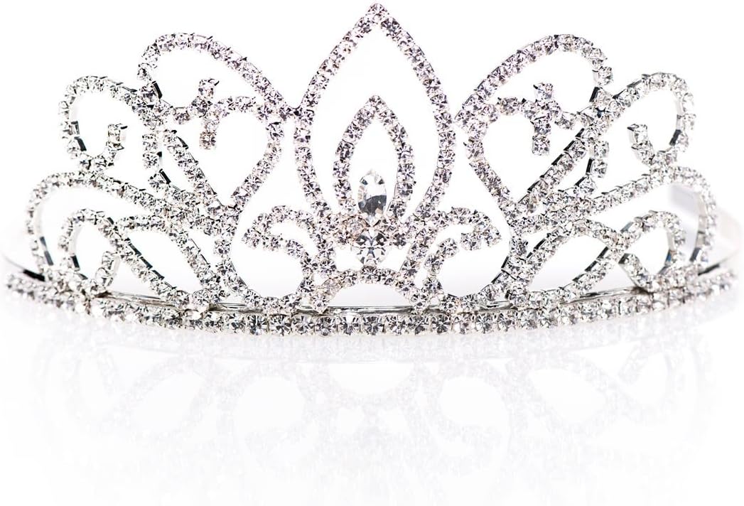 Anderson's Adela Rhinestone Tiara, 2 1/4" High Silver Crown with Sparkling Clear Crystals, Elegant Headpiece for Prom, Homecoming, Weddings, Pageants, Quinceañeras, and Special Occasions