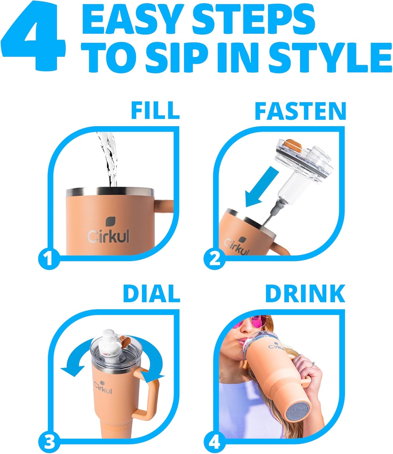Cirkul 40oz Stainless Steel Insulated Tumbler Bundle in Apricot – Includes LifeSip Flavor Cartridge Drink Mix Variety Pack, Zero Calories, No Sugar - Image 4