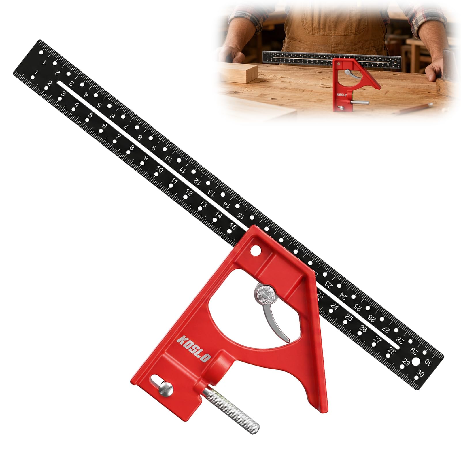 Combination Square 12"/300mm – 45/90° Engineers Speed Square with Bubble Level, Adjustable Set Square Carpentry Tool, Aluminium Ruler for Carpenters & Woodworkers