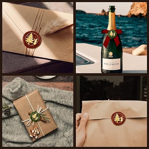 Miniatura 7 de DELORIGIN Sello de cera para árbol de Navidad, sello de cabeza de latón de nieve de 1 pulgada con mango de madera, sello de cera de sellado de