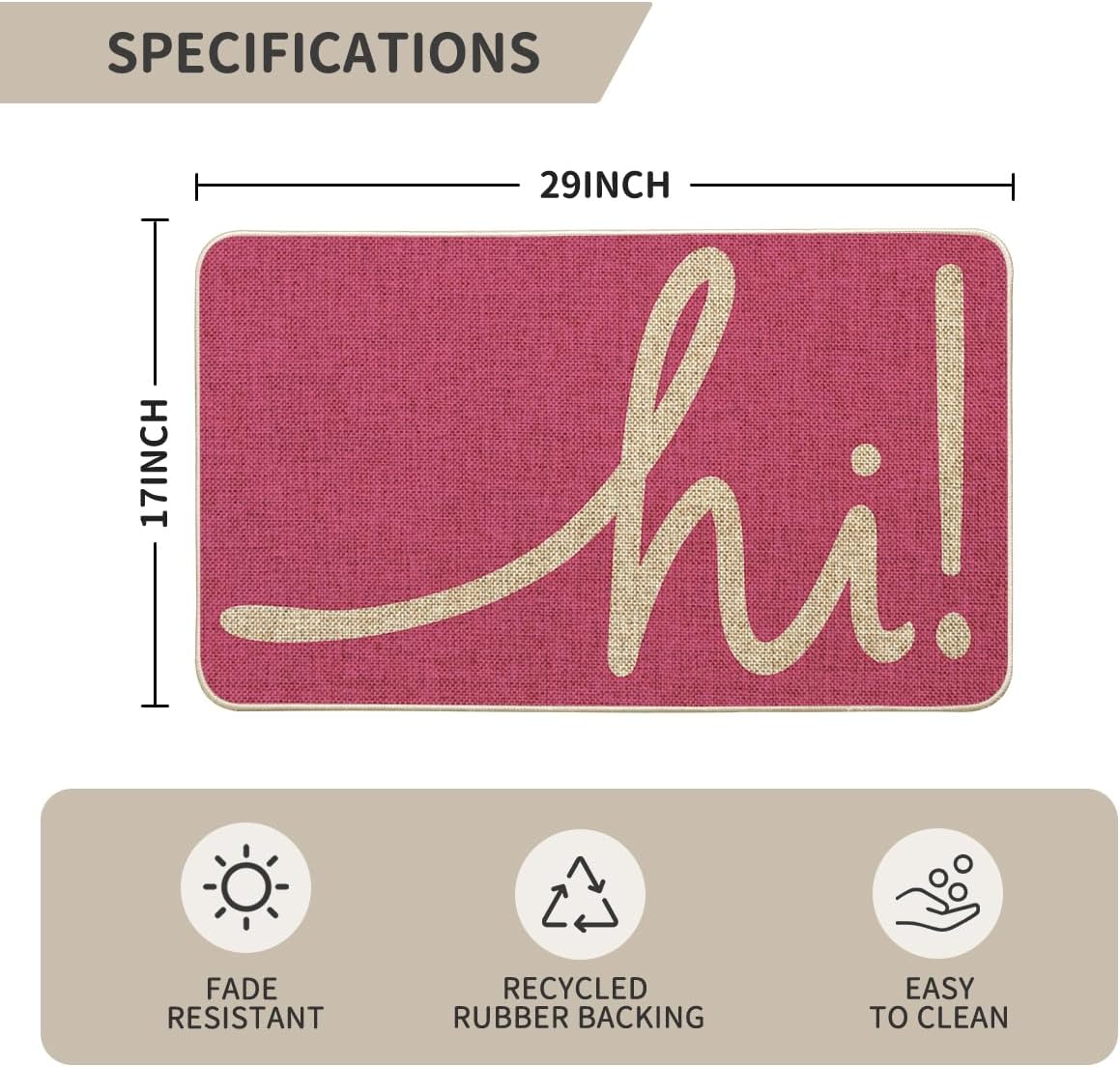 Artoid Mode Pink Hi Spring Doormat, Summer Home Decor Low-Profile Switch Rug Door Mat Floor Mat for Indoor Outdoor 17x29 Inch