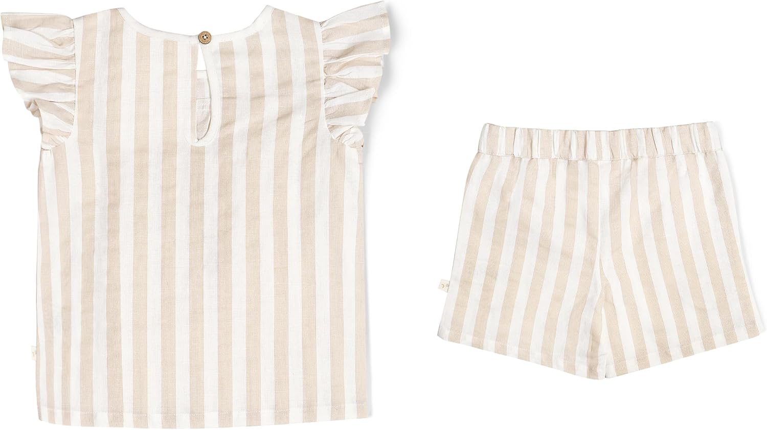 MakeMake Organics GOTS Certified Organic Cotton Baby Kids Toddler Girl Top and Short Outfit Set - Beige Stripes, 4-5 Years