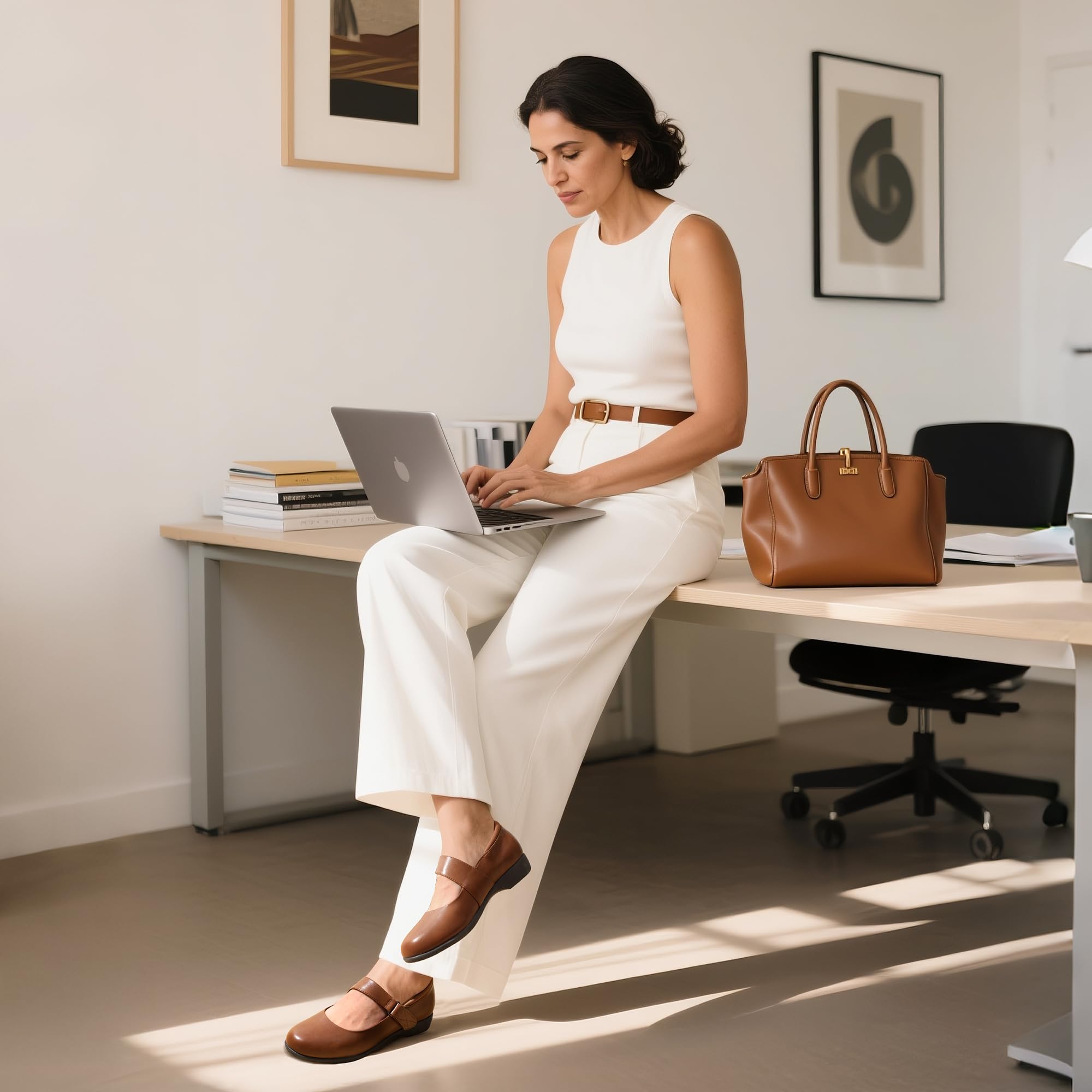 DREAM PAIRS Womens Ballet Mary Jane Flats, Comfortable Business Office Dress Shoes for Women Dressy and Work with Ankle Strap: 6 Brown