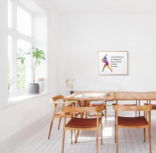 Miniatura 5 de Dignovel Studios Práctica de béisbol sin marco de 8 x 10 pulgadas, nunca dejes que el miedo de atacar citas en acuarela, arte de pared inspirador