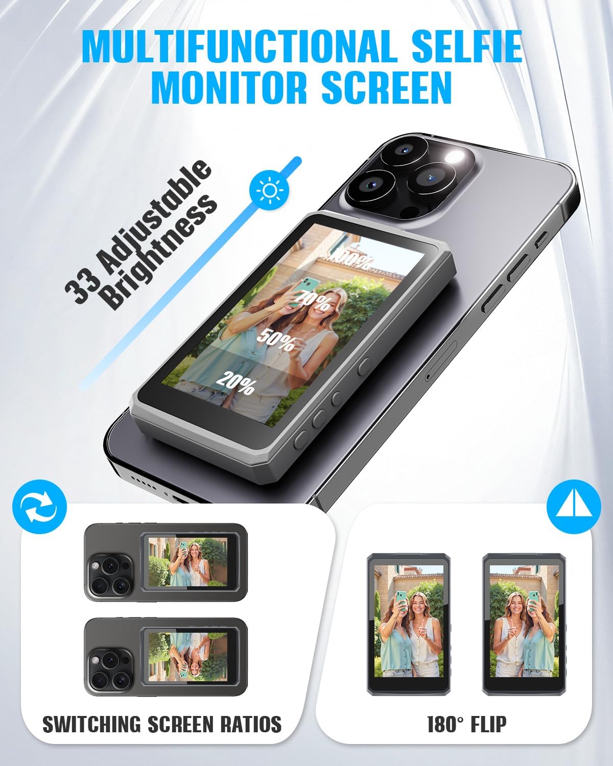 Vlog Selfie Monitor Screen for Phone, Wireless Magnetic Back Camera Monitor for iPhone Android, Support 4K 30fps Wired Recording, Using Phone Rear Camera for Selfie Vlog Live Stream TikTok (Grey) image 6 of 7 B0FF94PM47