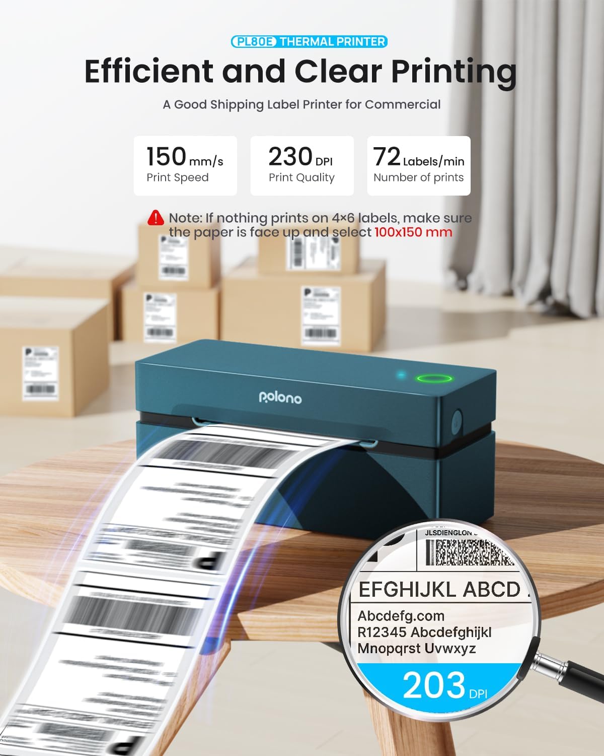 POLONO Bluetooth Thermal Shipping Label Printer, 4x6 Thermal Label Printer image 3
