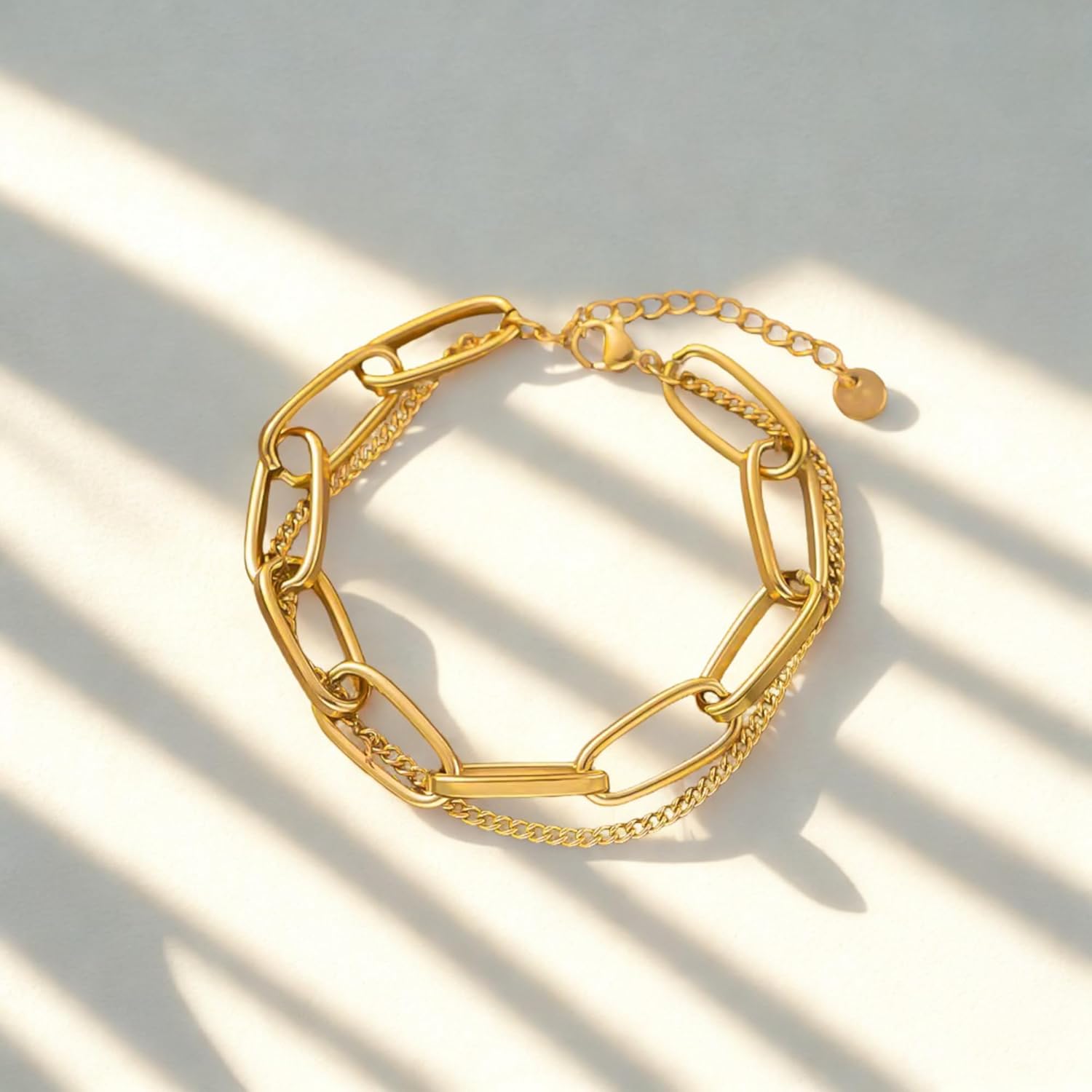 Elegant 18K Gold Plated Multi-Strand Chain Bracelet, Geometric Layered Design, Adjustable Dainty Jewelry for Women, Everyday Wear and Special Occasions - Image 4