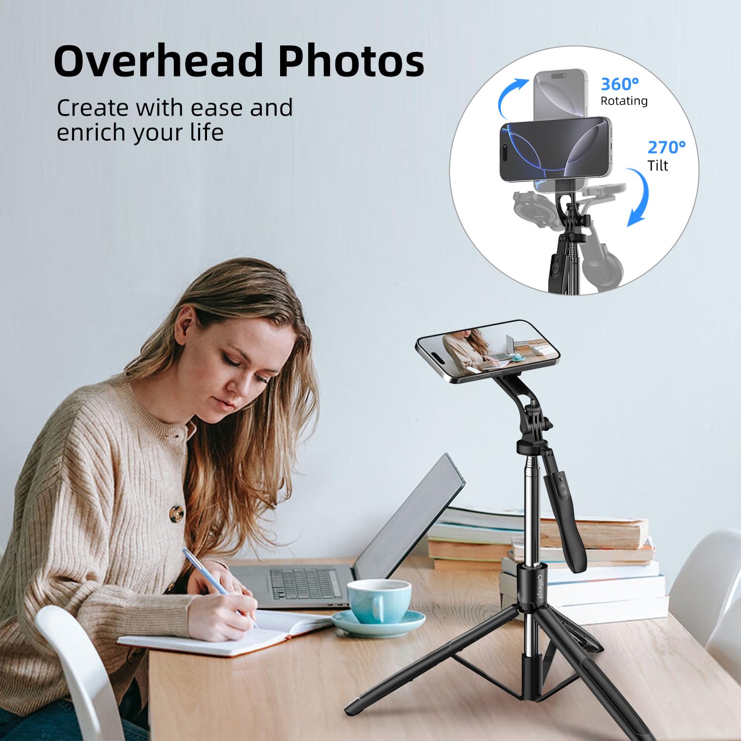 Celfiexpt 71" Magnetic Selfie Stick Tripod with 360° Rotating Anti-Shake Handle & 1/4" Screw for Camera 2 in 1 Multi-Function Long Stable Tripod Stand for Mobile Phone Video Vlogging Travel — Amazon image 4
