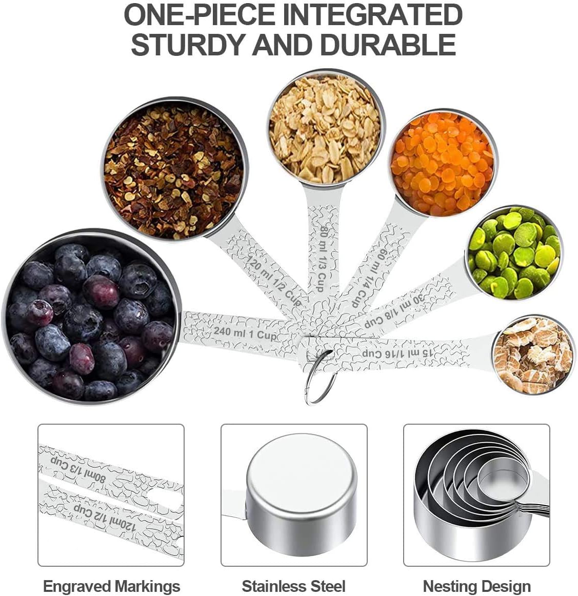 Wildone Measuring Cups and Spoons - Stainless Steel 12 Piece Stackable Measuring set, Includes 6 Heavy Duty Measuring Cups, 6 Measuring Spoons, Ideal for Dry and Liquid Ingredient