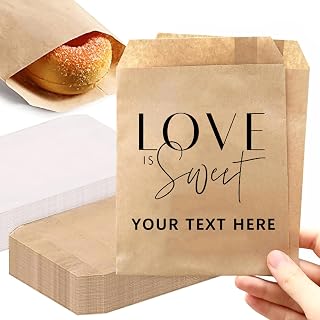 Personalized 20-100pcs 13x18cm Kraft Paper Bags with Logo Text Image,Custom Printed Paper Bags for Wedding, Birthday, Party, White Food Storage Bag for Treat,Cookie,Candy,Biscuits (Kraft)