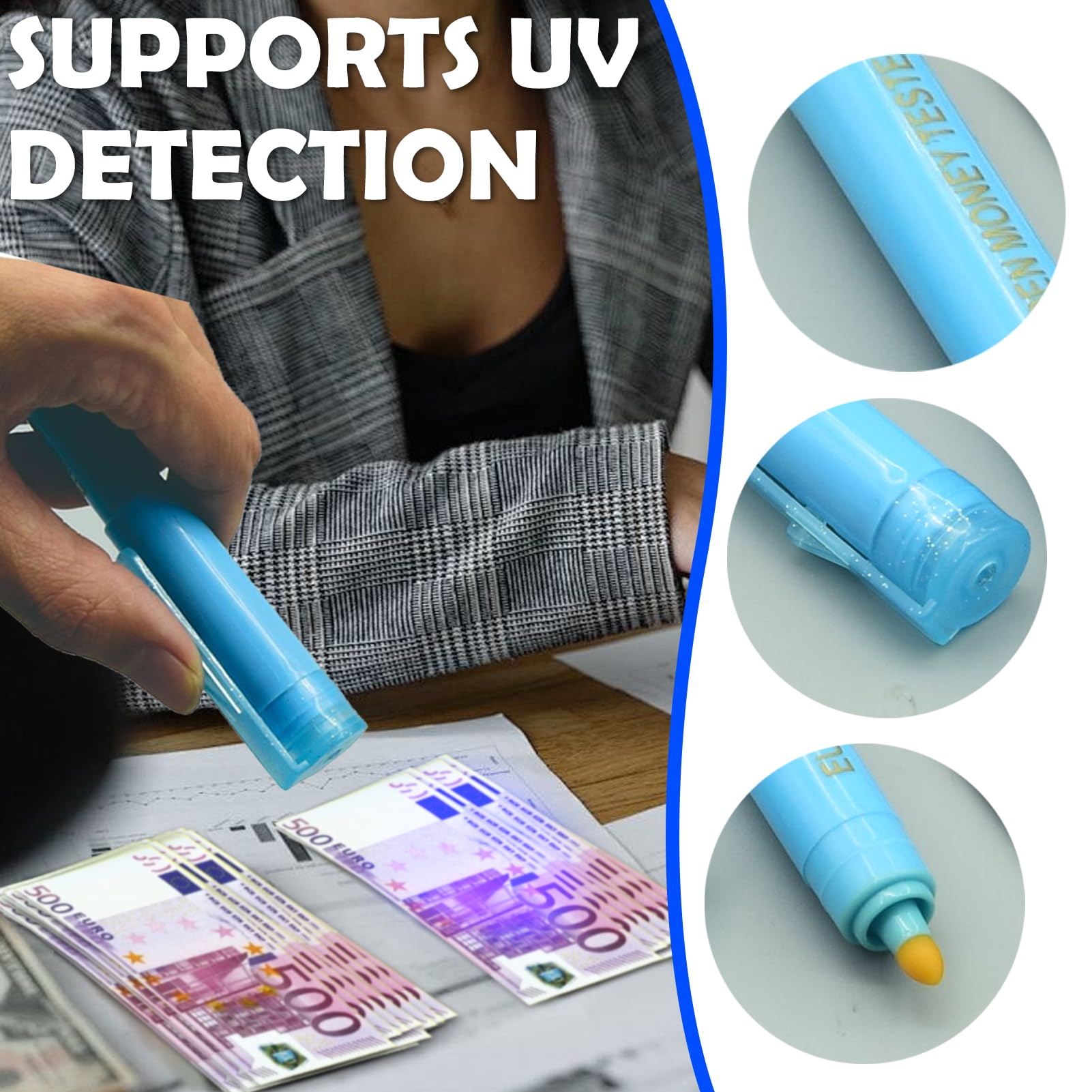 Bolígrafos Detectores de Billetes Falsos con Luz UV, Detector Portátil para Euros, Dólares, Libras