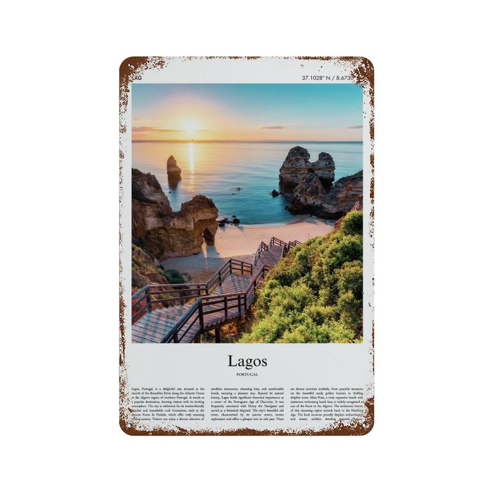 xiaoxiaoshen Lagos Portugal City Scenery Wall Decor Art Metal Tin Poster Modern Home Decor Art Home Bar Shop Decorations Vintage Sign 30x20cm