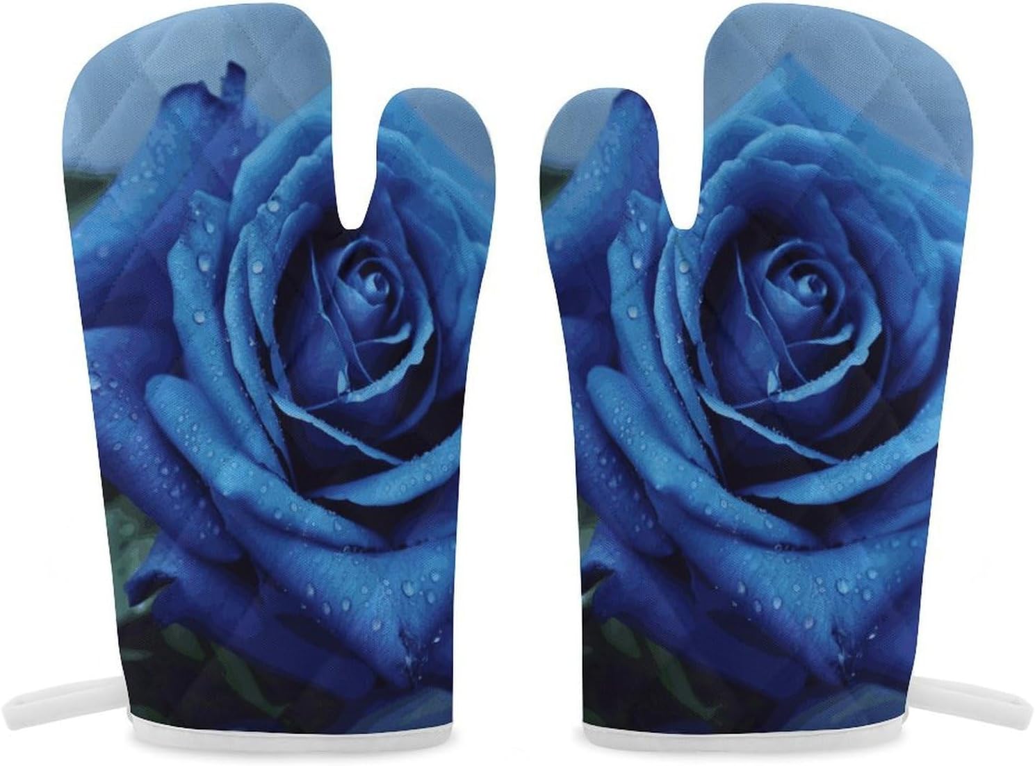 2 Pcs Oven Mitts Heat Resistant Kitchen Gloves Soft Safety Romantic Blue Rose Oven Glove for Microwave, Barbecue