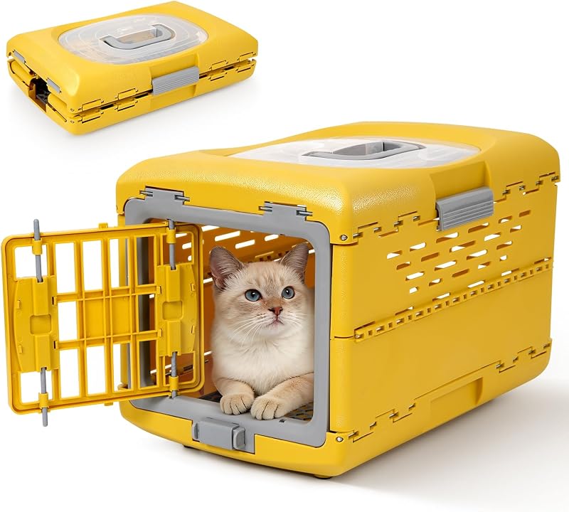 Transportín para gatos, transportador para mascotas para gatos, transportador para gatos plegable de plástico, duro para acampar, visitas al veterinario, viajes, caja transportadora de viaje para mascotas totalmente transpirable de menos de 13 libras (18.9" L x 11.8" W x 12.6" H)