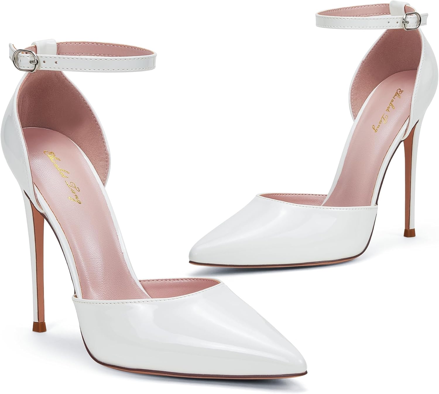 Elisabet Tang High Heels, Women Pumps D'Orsay Ankle Strap Pointed Toe Stiletto Heels Party Wedding Shoes