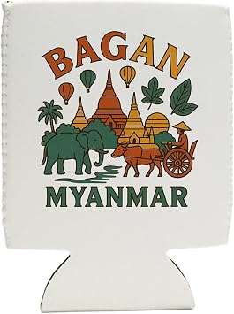 Bagan Myanmar Keepsake Souvenir Neoprene Can Hugger White