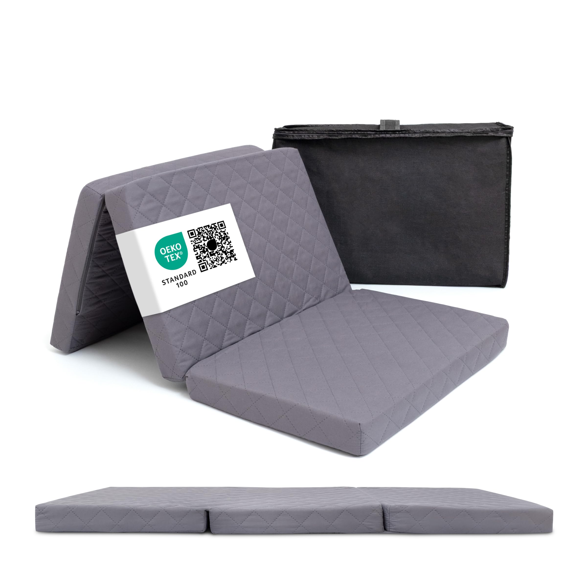 Ehrenkind® Reisematratze Go! | Reisebett Matratze 60 x 120 | Babymatratze 60x120cm | FALTBAR, aus hochwertigem Schaum mit waschbarem Hygienebezug in praktischer Tragetasche