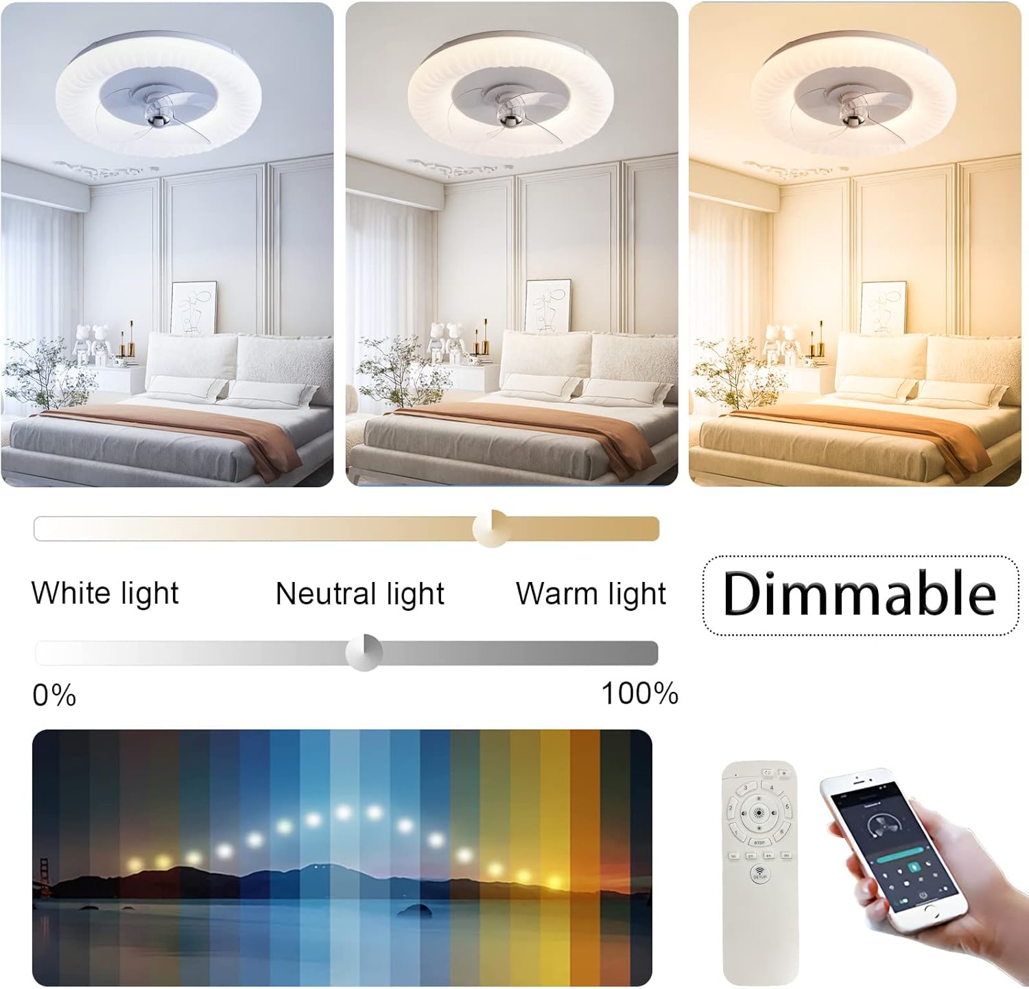 YUEGOO Ceiling Fans with Lamps,Ceiling Fan with Light Dc Reversible 6 Speed Timer Modern Fan Lights Ceiling Led Dimmable Ceiling Fan Chandelier Winter Summer Mode for Bedroom Child Room/B