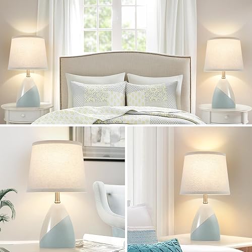 Miniatura 6 de Luvkczc Juego de 2 lámparas de mesa de cerámica, lámparas de noche con temperatura de 3 colores, lámparas de mesa de noche, lámpara de mesa de