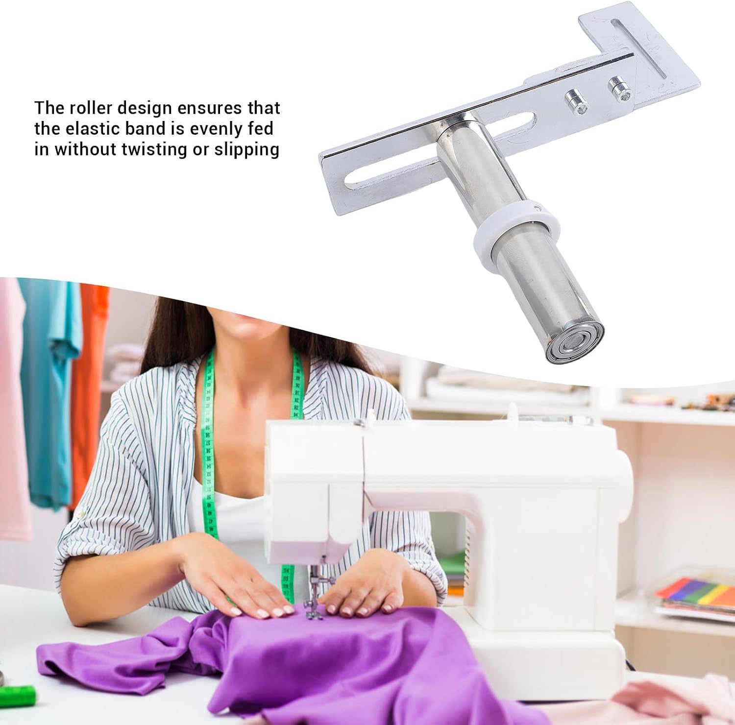 BAFOVY Sewing Machine Elastic Frame Support, Single Wheel Rubber Band Holder with Roller Design for Waistband Cuffs Collars Hems, Industrial Computer Sewing Machine