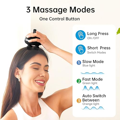 Vista 3 de COMFIER Masajeador de cabeza inalámbrico para el crecimiento del cuero cabelludo con 3 modos de amasado, masaje de cabello impermeable con 8 garras