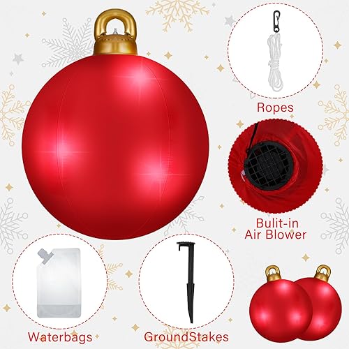 Miniatura 3 de Jetec Bolas de Navidad inflables gigantes de PVC de 7 pies, adornos inflables gigantes para exteriores, decoraciones de bolas de soplado de Navidad