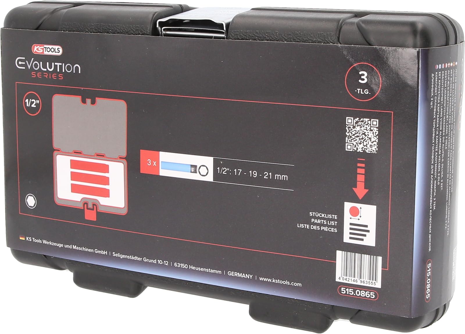 KS Tools 515.0865 Alu-Felgen Kraft-Stecknuss-Satz, extra lang, 3-tlg, 1/2", 17, 19, 21 mm
