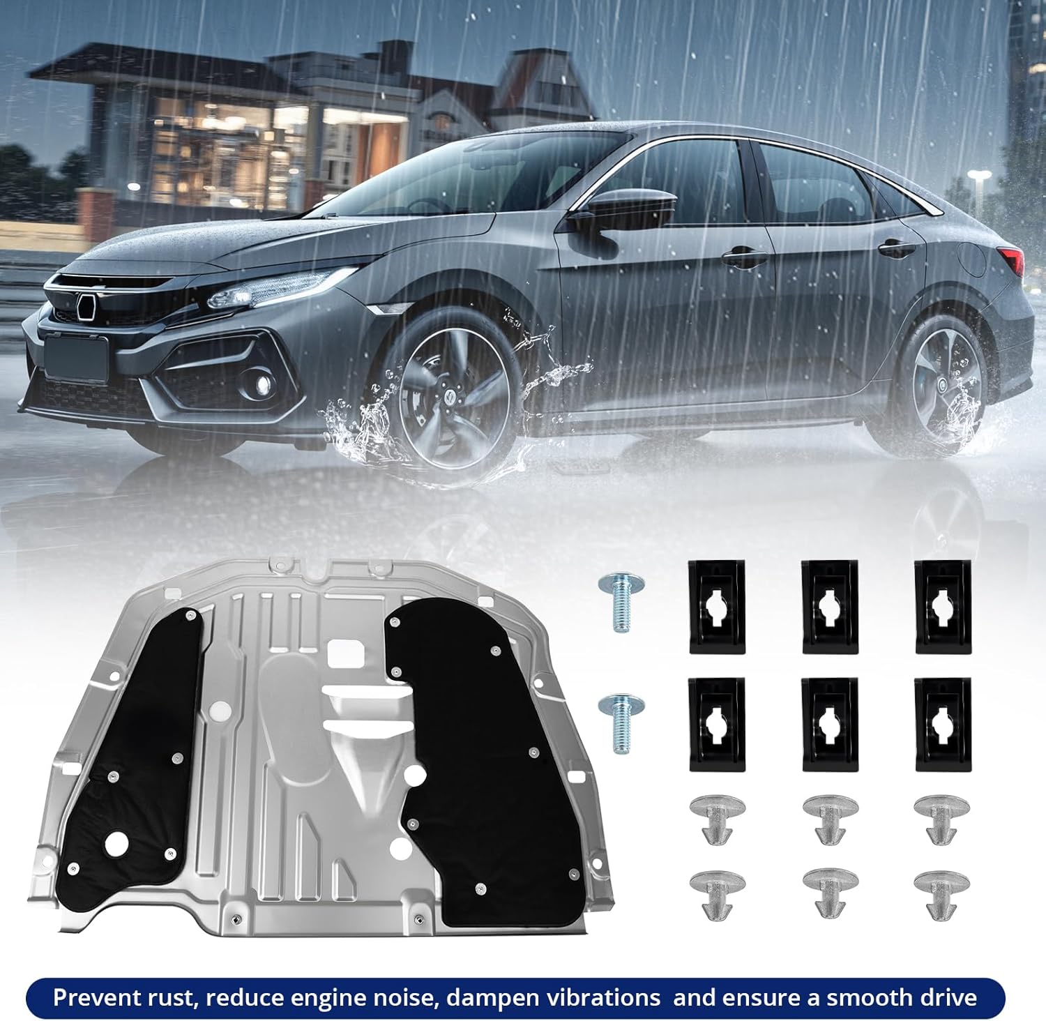 74110-TBA-A00 Engine Splash Guard Fits for Hon da Civic 2016 2017 2018 2019 2020 2021 Replaces for 90674-TY2-A01, 74112-TBA-A00, 90105-TBA-A00, 74110TBAA00, 90674TY2A01