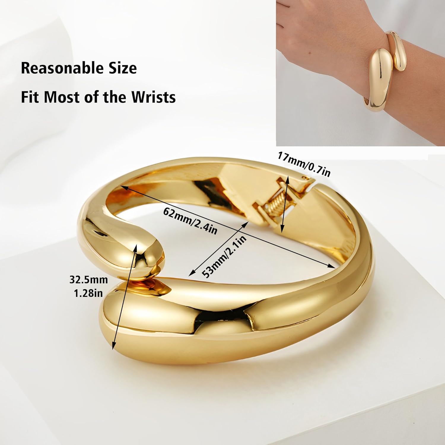 Gold/Silver Polished Chunky Bangle Bracelet for Women, Wide Twisted Cuff Hinged Bangle Waterdrop Teardrop, Minimalist Bangle Trendy Jewelry Gifts - Image 7