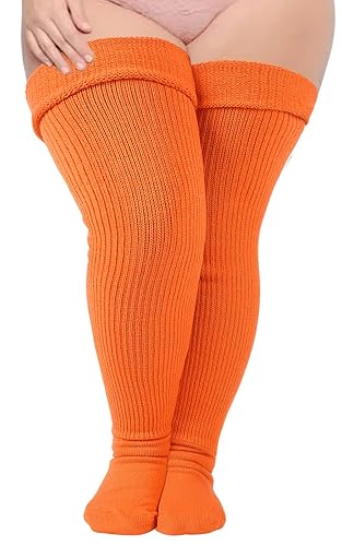 Neoviancia Plus Size Thigh High Socks for Thick Thighs Women- Thigh Highs Widened Extra Long Thick Knit Socks - One Size - Pumpkin
