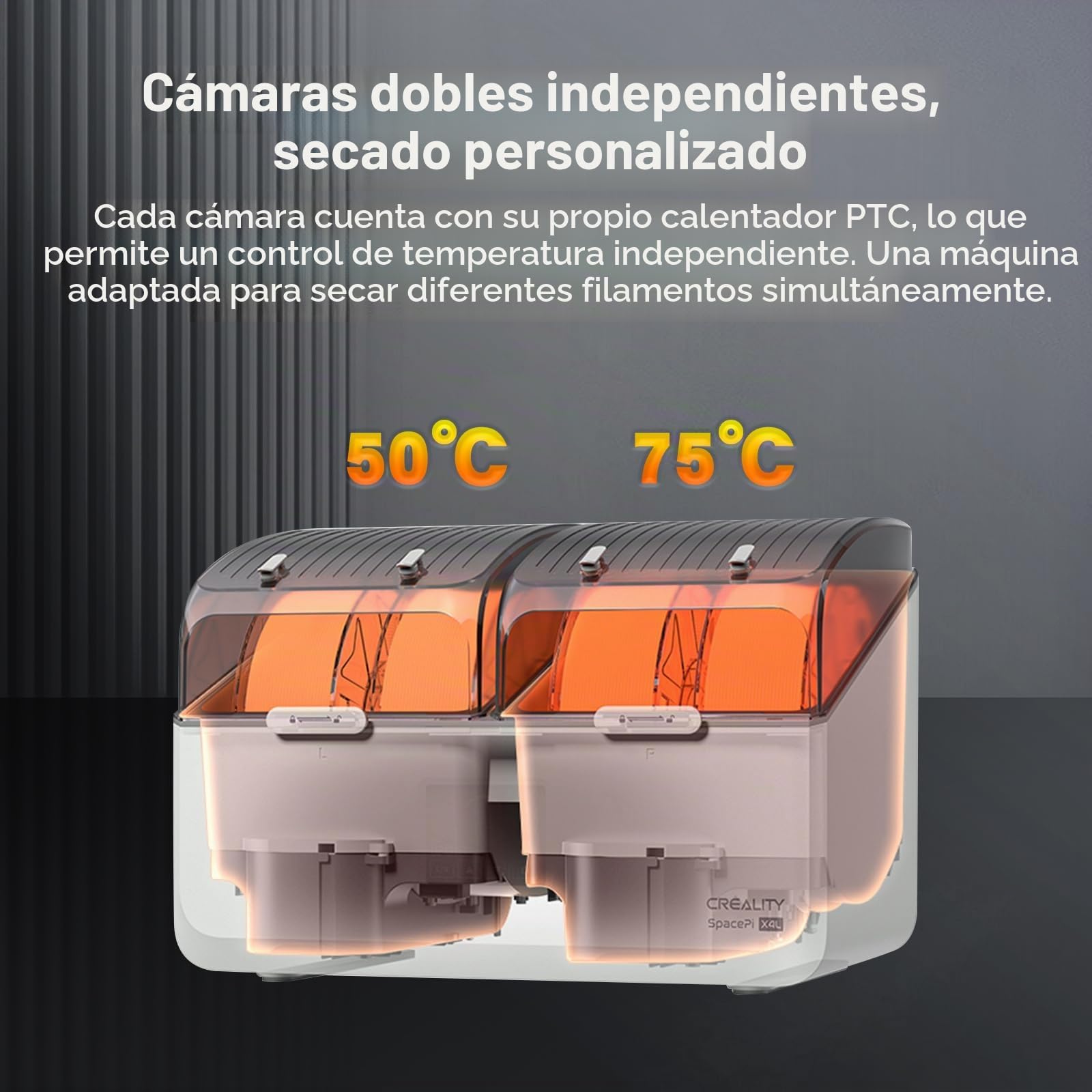 Caja Secadora de filamento Creality para 4 bobinas, Caja de Almacenamiento de filamento Space Pi X4L, PTC de 200 W Que calienta hasta 75 °C,para PLA, PETG, TPU, ABS