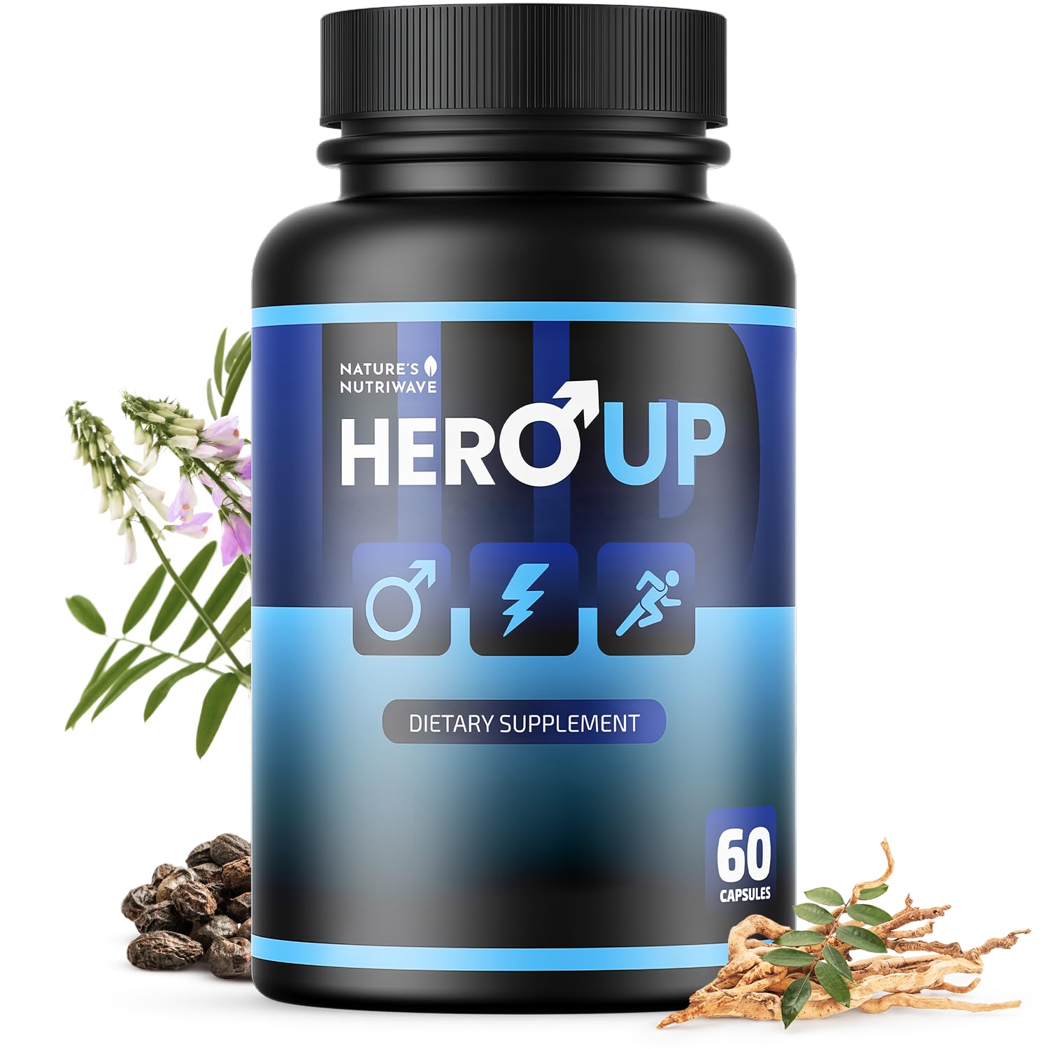 HeroUP - Natural Wellness Supplement with Plant-Based Ingredients – Non-GMO, Stimulant-Free | Made in The USA, GMP-Certified | 60 Capsules, 1 Month